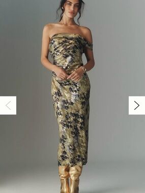 Anthropologie Olive & Black Floral Strapless Midi Dress